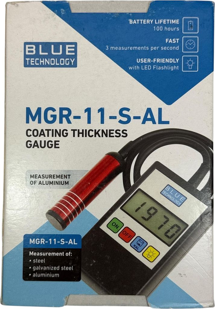Blue Technology Schichtdickenmessgerät | Lackdickenmessgerät | Lacktester für Auto | MGR-11-S-AL Stahl & Aluminium Karosserie | EU
