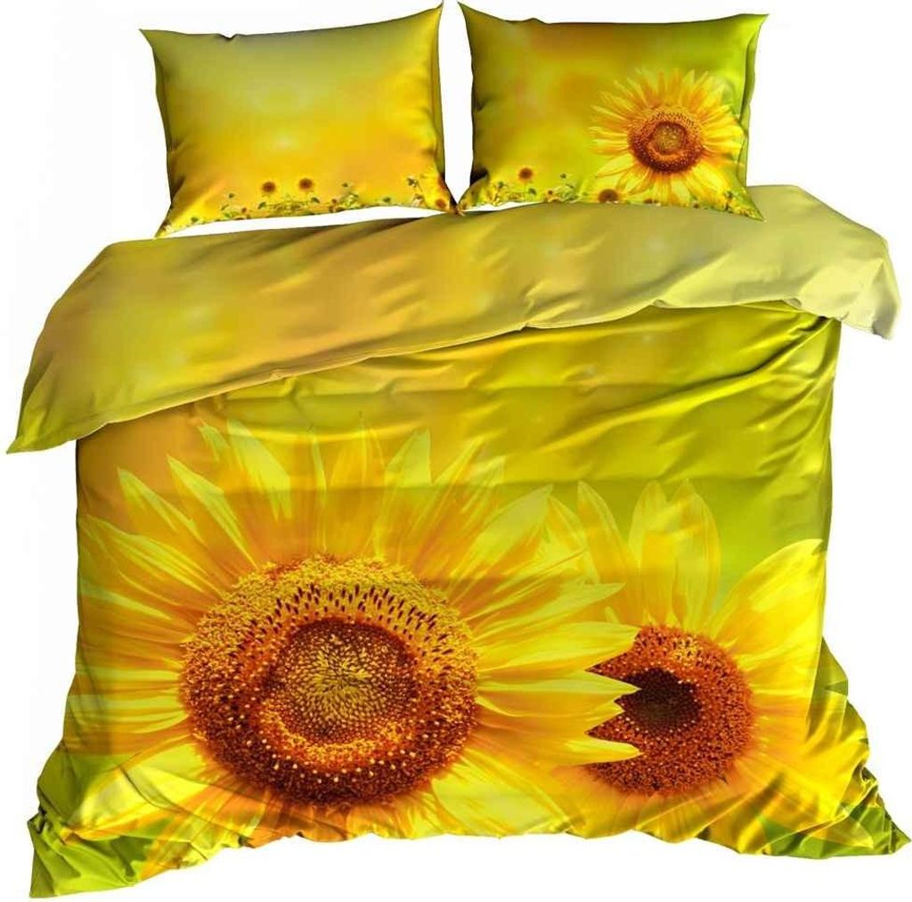 3D Baumwollsatin Bettwäsche 200x220cm SONNENBLUMEN