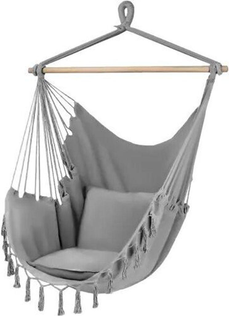 Závěsné křeslo-houpací síť, šedá, bavlna-polyester, 130x97 Obrázek produktu 5