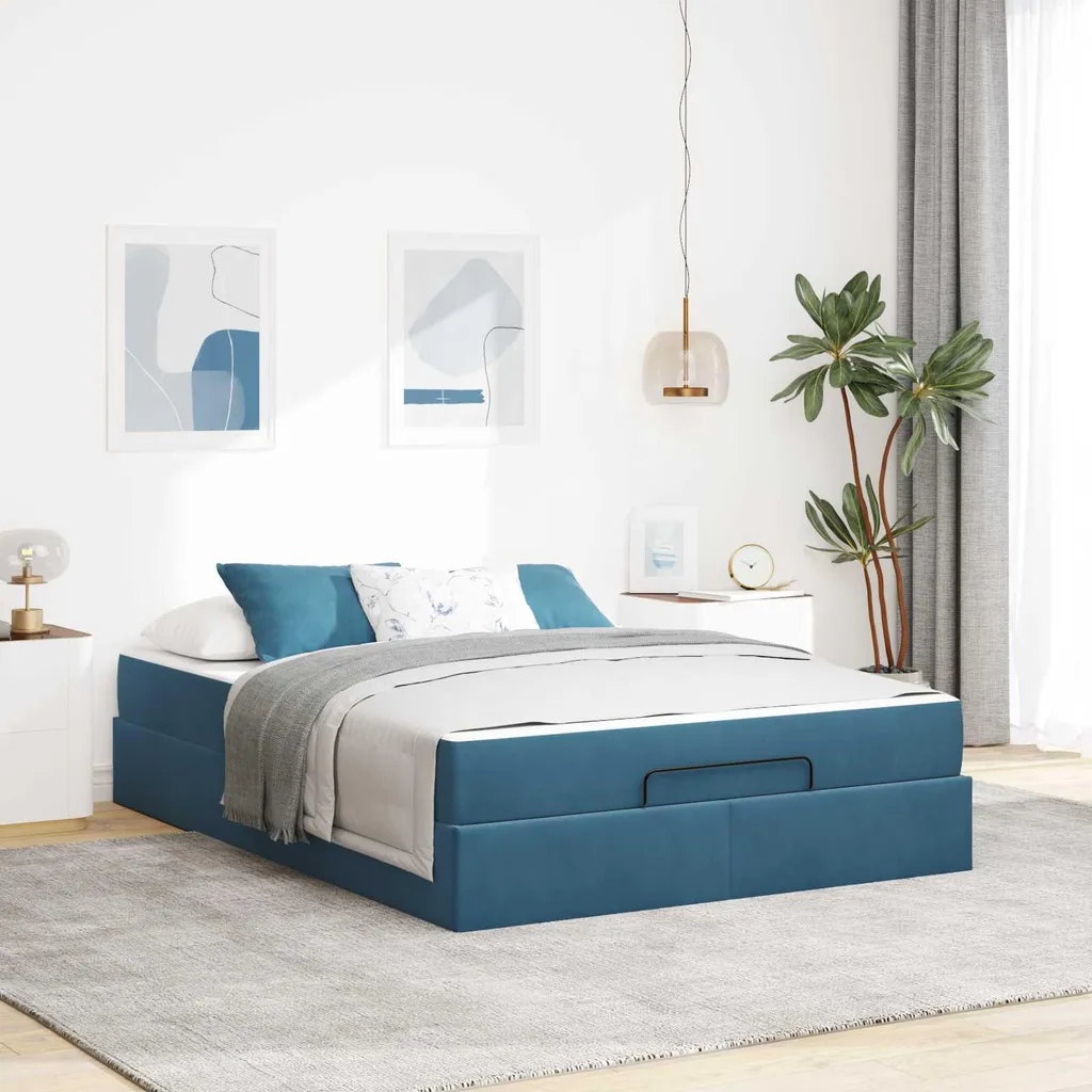 vidaXL Lit avec matelas 2 pièces en velours bleu élégant pour la chambre