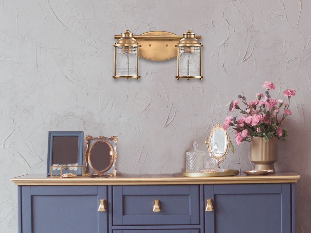 Wandlampe innen Flur Industriedesign, Badlampe zweiflammig Spiegelleuchte golden