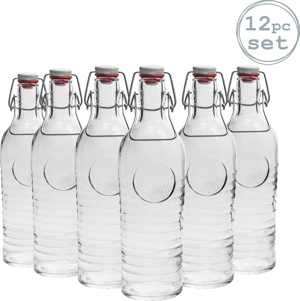 Bormioli Rocco Officina 1825 Tabelle Serving-Wasserflasche Set mit Swing-Oberteil Deckel - 1,2 Liter - Packung mit 12