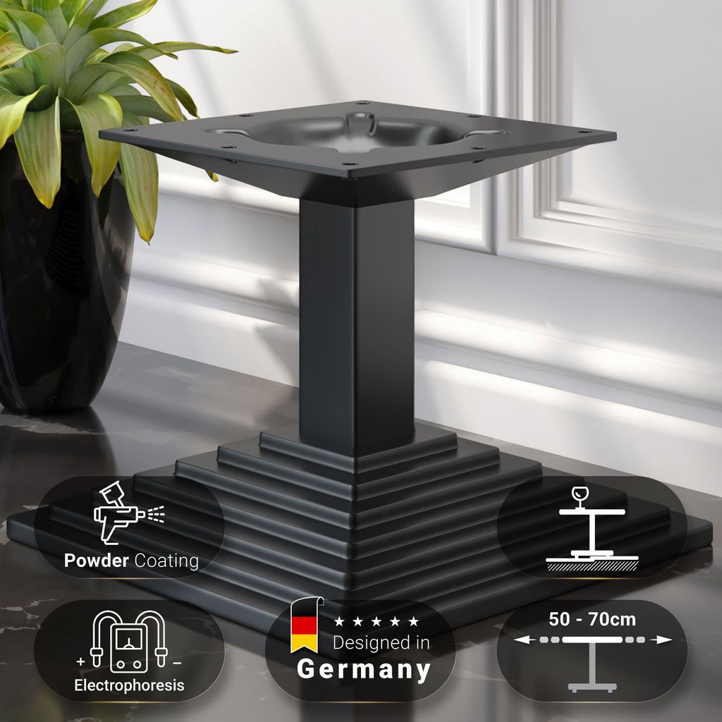 PYRAMIDE | Bistro Lounge Tischgestell | Schwarz | Fuß: 41 x 41 cm | Säule: 6 x 40 cm | Tischgestell Schwarz, Gastro Tischgestell