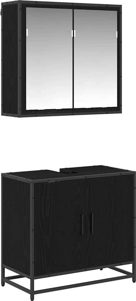 Badezimmermöbel-Set 2 pcs Schwarz Eichen-Optik Holzwerkstoff