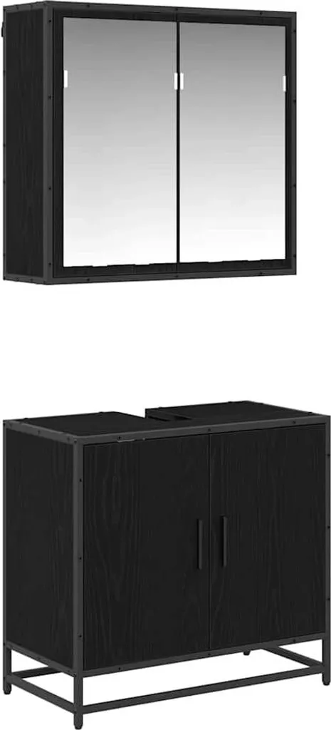 Set Bagno vidaXL Rovere Nero 2 Pezzi - Mobile con Specchio Design