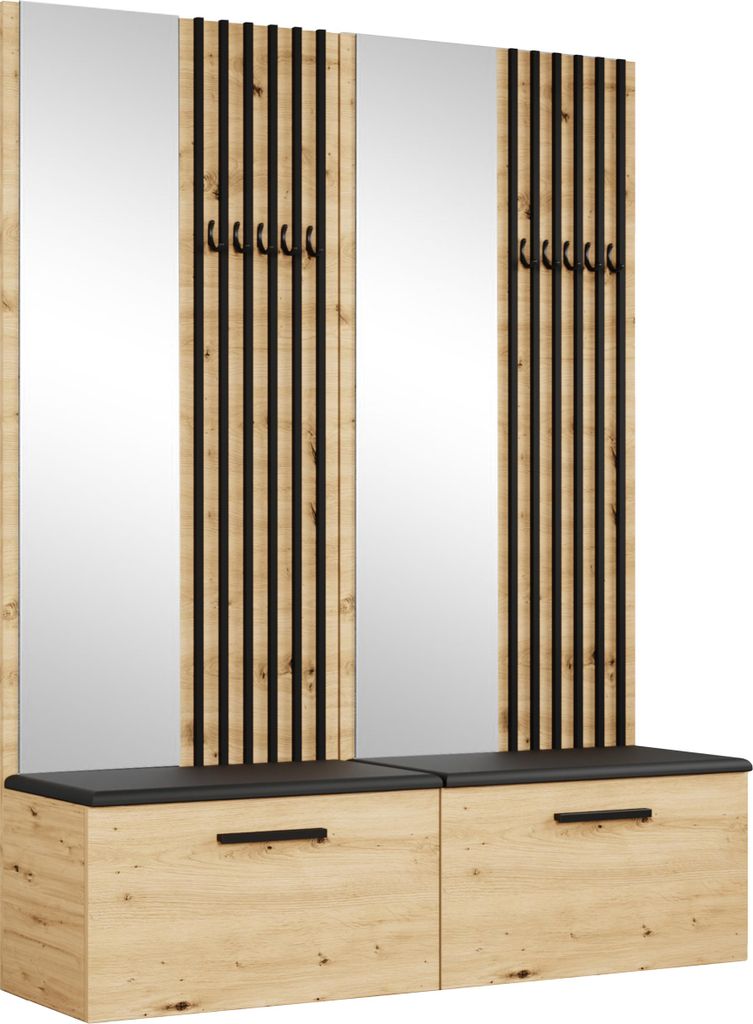 Masseno Garderobe-Set MODULO 161,2/204/40 cm Modern Garderobenschrank Eiche Artisan
