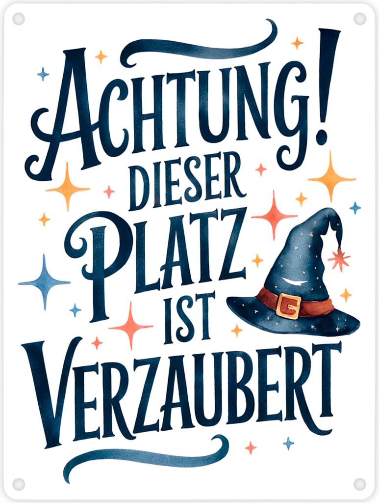 Zaubererhut Achtung Platz verzaubert Metallschild in 15x20 cm