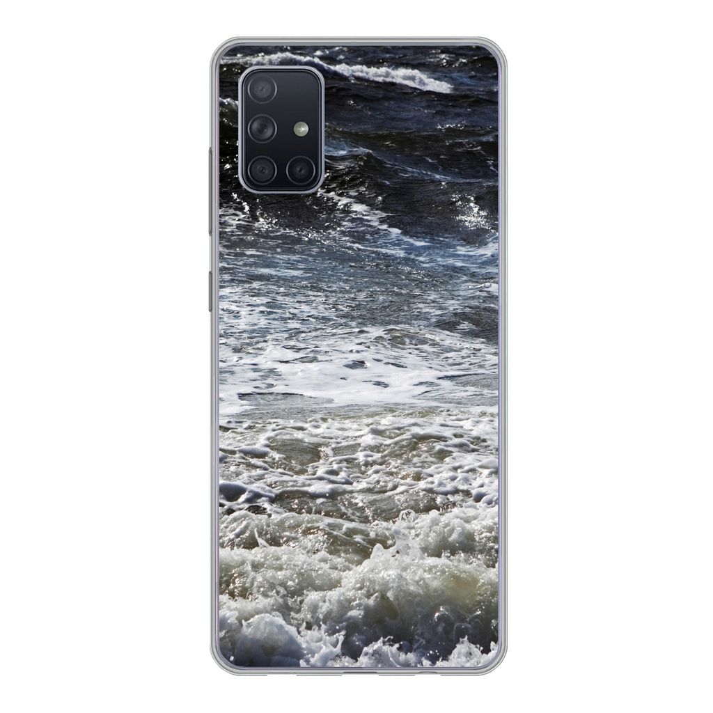 MuchoWow Handyhülle Schutzhülle Hülle für Samsung Galaxy A71 Nordsee - Wasser - Wellen Silikon Softcase Handy Hülle - Kartenbesitzer