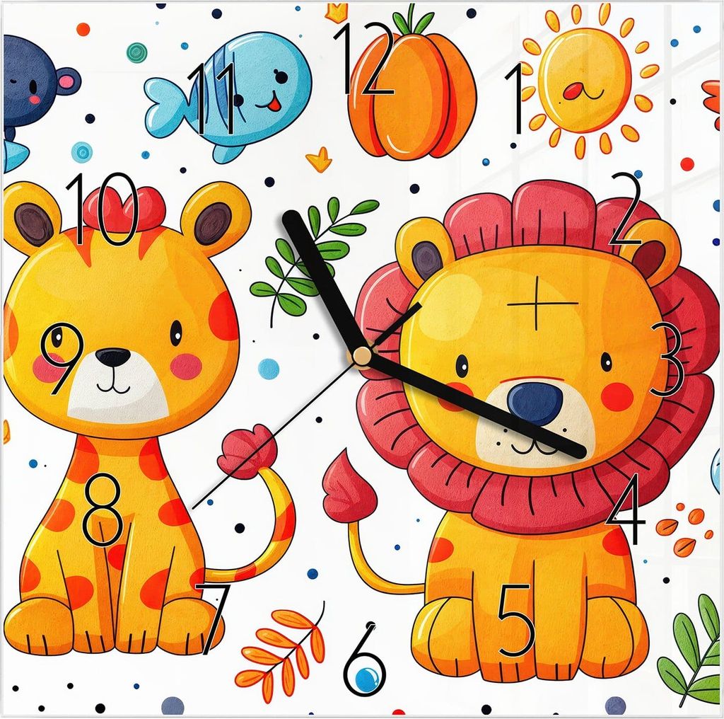 Wanduhr aus Glas mit Motiv Tierisches Design- 30 x 30 cm - inkl. Aufhängesystem