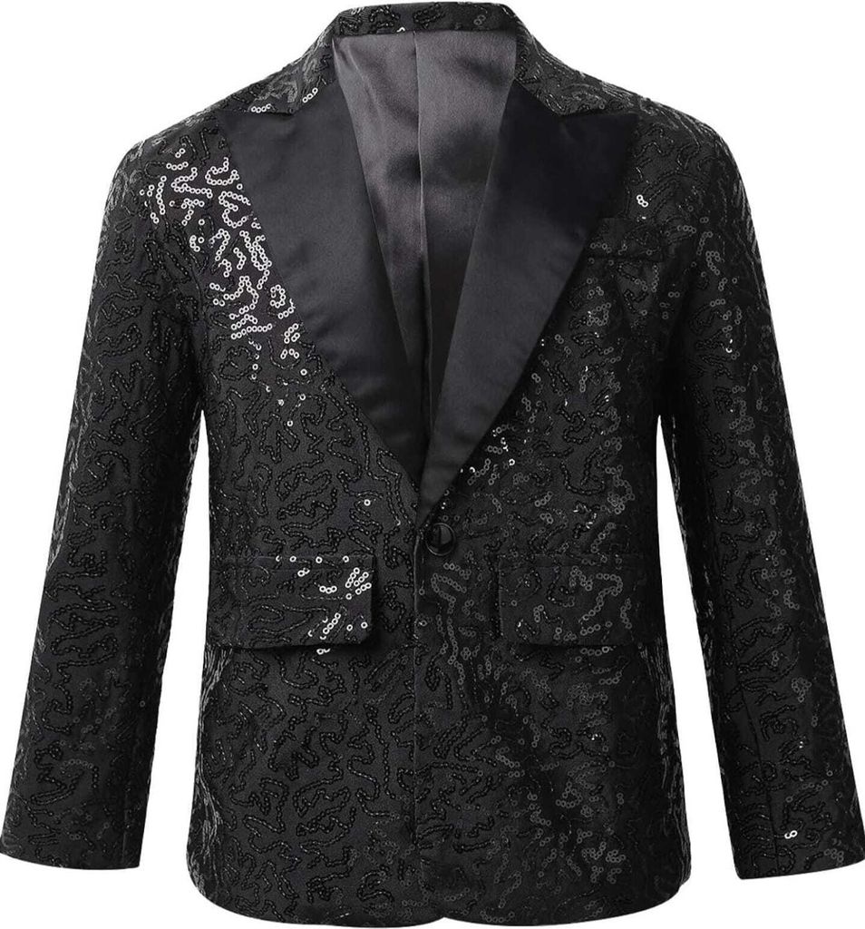 Schwarze Pailletten-Jacke für Jungen Gr. 176 Cm – Glänzender Smoking-Blazer für Hochzeit, Party & Karneval und Festliche Anlässe