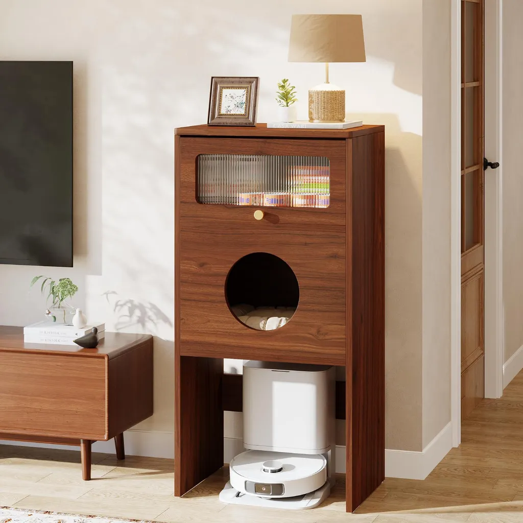 Tribesigns Mobile Lettiera Gatto Alta Noce Ingresso Circolare Moderno