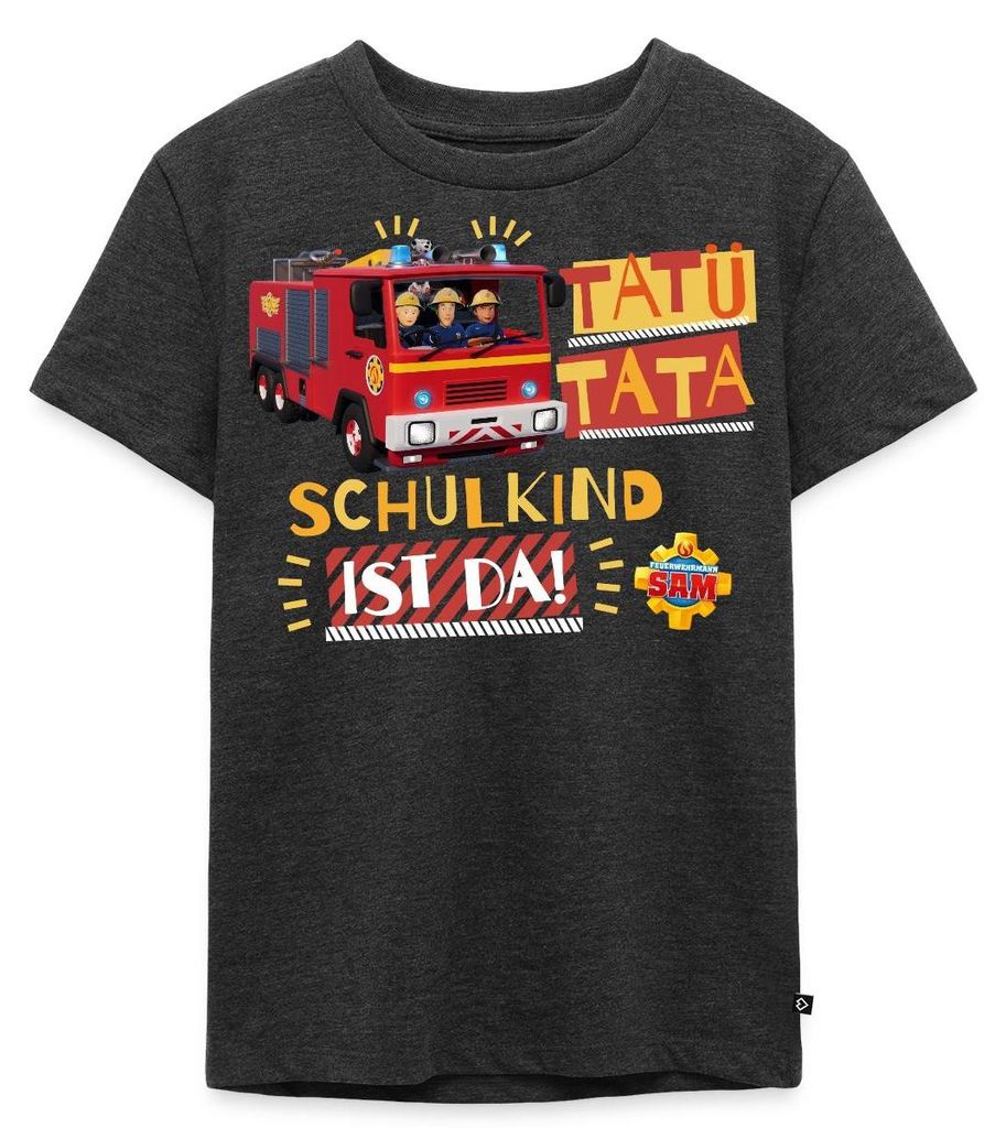 Spreadshirt Feuerwehrmann Sam Tatü Tata Schulkind Ist Da Kinder Premium T-Shirt, 122/128 (6 Jahre), Anthrazit meliert