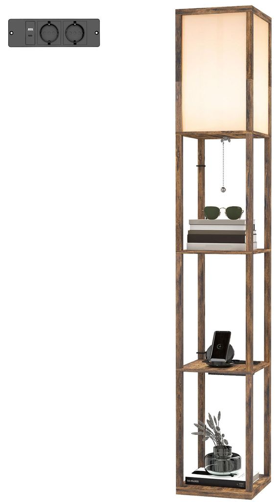 HOMCOM Vloerlamp met 3 planken, verlichting, E27, tot 40W, Productafbeelding 