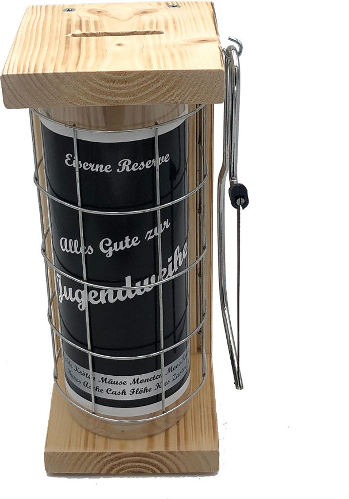 Alles Gute zur Jugendweihe Eiserne Reserve Spardose incl. Säge zum zersägen des Gitter Geldgeschenk Sparbüchse, witzige Sparbüchse, Geschenkidee