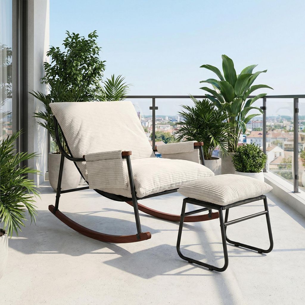 Fauteuil à bascule avec repose-pieds, accoudoirs, bois, Image du produit 