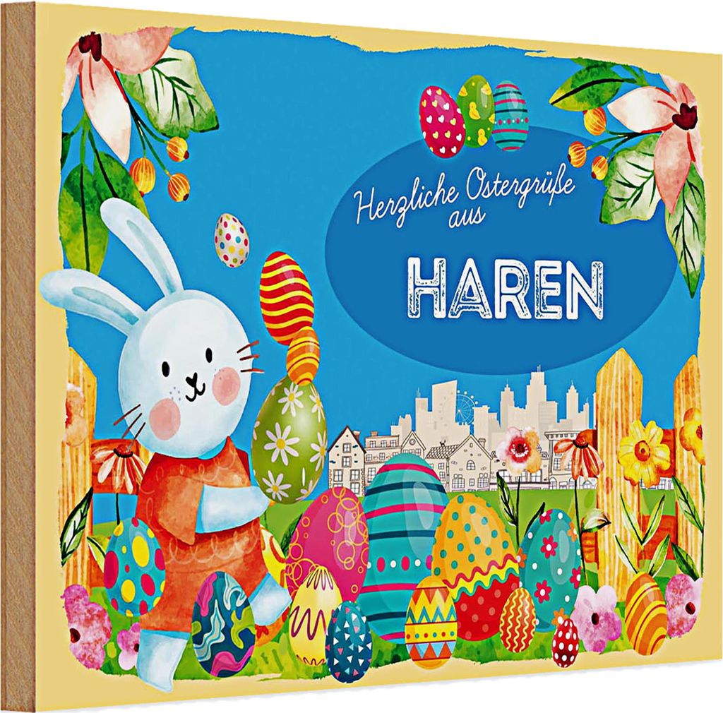 Holzschild Ostern Ostergrüße 30x20cm HAREN