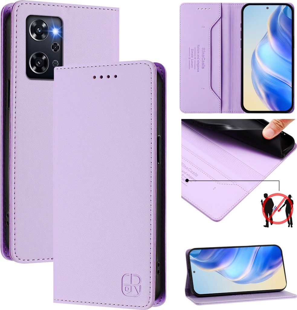 Lederhülle für Oppo Reno 9A Hülle Flip Brieftasche Kartenfächern Ständer Schutzhülle Violett