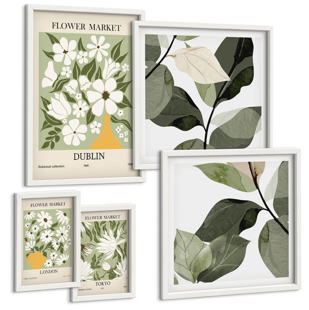 Bilder Set 5-teilig im weißen Rahmen – Wandbilder 5 Stück – gerahmte Poster für Wohnzimmer, Schlafzimmer und Flur – 50x50 cm - 40x60 cm ...