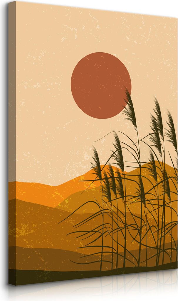 Muralo Leinwandbild Canvas für Wohnzimmer SONNENUNTERGANG Pflanzen Natur Boho Br. 60cm x Hö. 90cm