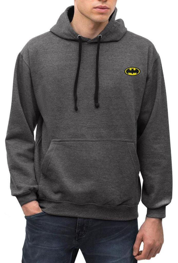 Spreadshirt DC Comics Batman Original Logo Stick Uni Kontrast Hoodie, L, Anthrazit/Schwarz