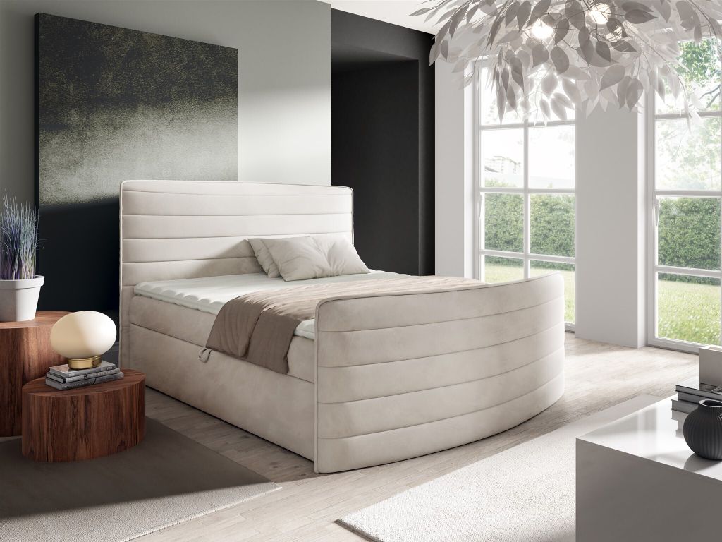 Boxspringbett Schlafzimmerbett AMBRA 180x200cm Stoff Elisa Velvet Creme