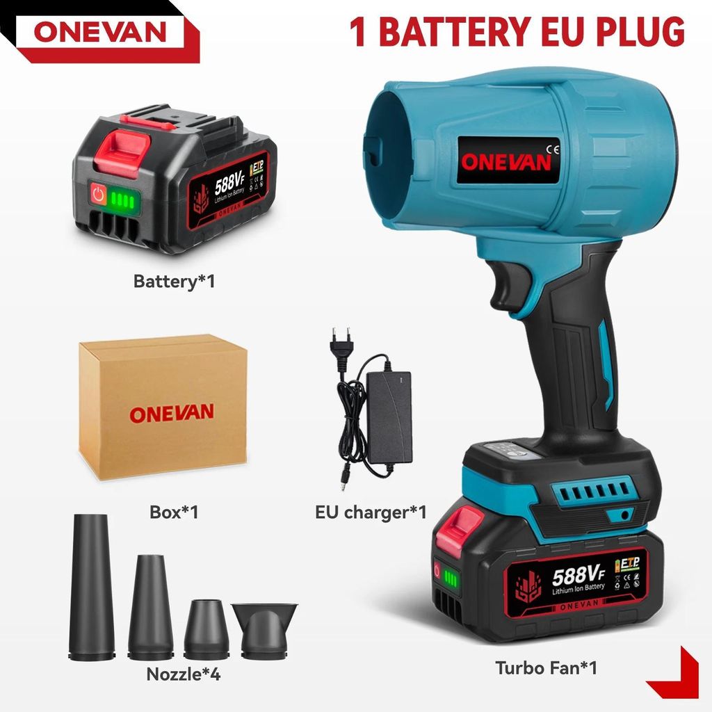 Elektrischer Laubbläser - Bürstenloses Turbogebläse - 300000 U/min - Kabellos - 18 V - 1 Akku + EU-Ladegerät