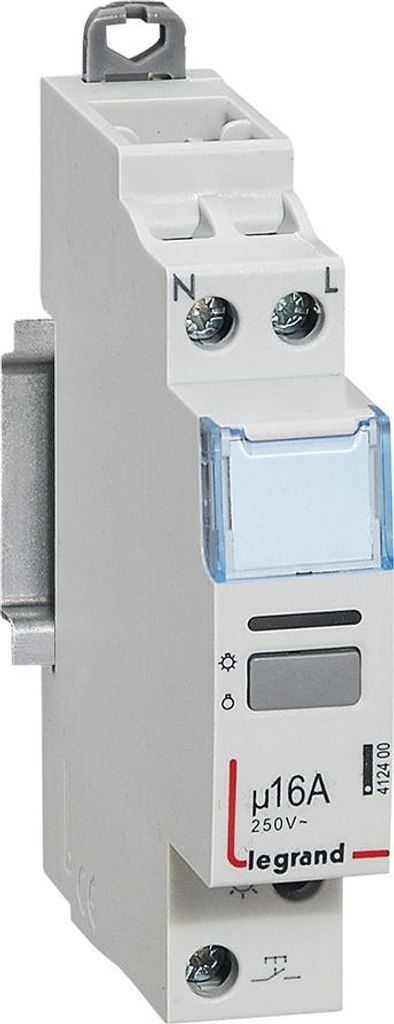 A close-up studio shot of a Legrand electronic switch.
