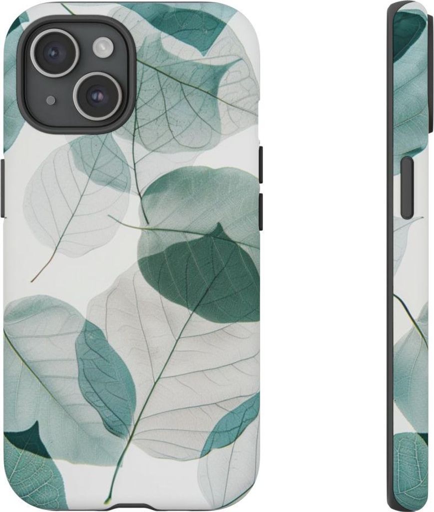 Zartes Muster aus blauen, transparenten Blättern – Hülle Kompatibel mit iPhone 15