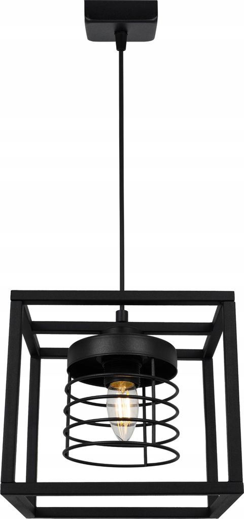 Rasti Cage Hängelampe - Deckenlampe für Wohnzimmer Schlafzimmer und Esszimmer- Pendelleuchte aus Metall und Glas - E27 - Schwarz - 1-Flammig