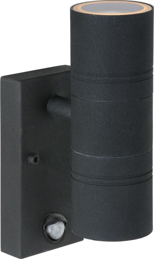 Außenwandleuchte mit Bewegungsmelder Metall 22,5 cm hoch IP44 Schwarz GU10 2-flammig warmweiß 2700 K 350 lm