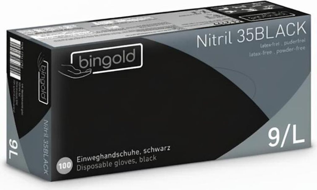 5er-Set Einweghandschuhe Nitril in Schwarz, S-XL, Nitril 35Black, latexfrei, Größe:L