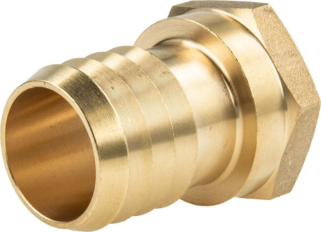 tecuro Sechskant-Schlauchtülle mit Innengewinde Rp 1 1/2 Zoll x Tülle Ø 38 mm - Messing blank