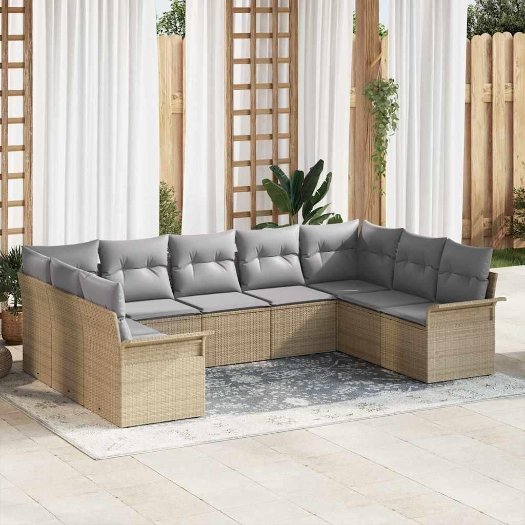 Maison Exclusive - Gartensofa-set mit Speicher 9 pcs Beige Poly-Rattan