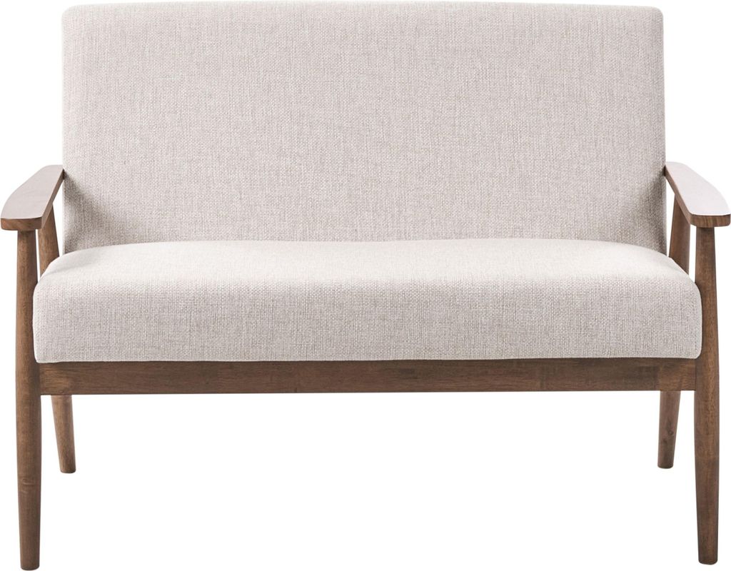 BELIANI 2-Sitzer Sofa Beige u. Dunkelbraun Stoffbezug Gepolstert mit Holz Armlehnen Retro Stil Wohnzimmersofa Polstersofa Stoffsofa Couch