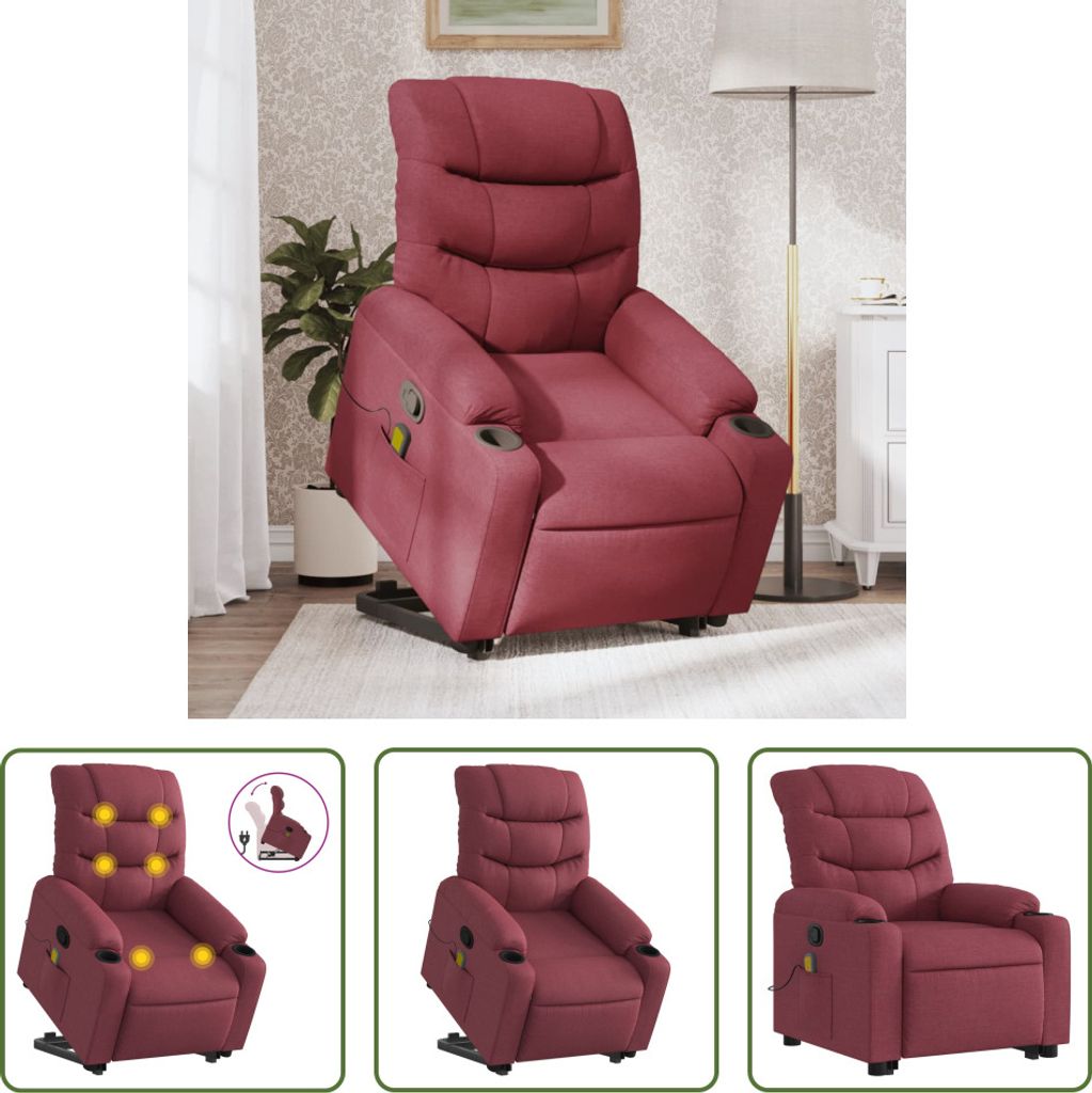 The Living Store Massagesessel mit Aufstehhilfe Weinrot Stoff