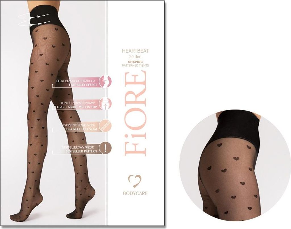 Flacher Bauch Figurformende Strumpfhose mit Herzen 3 Black