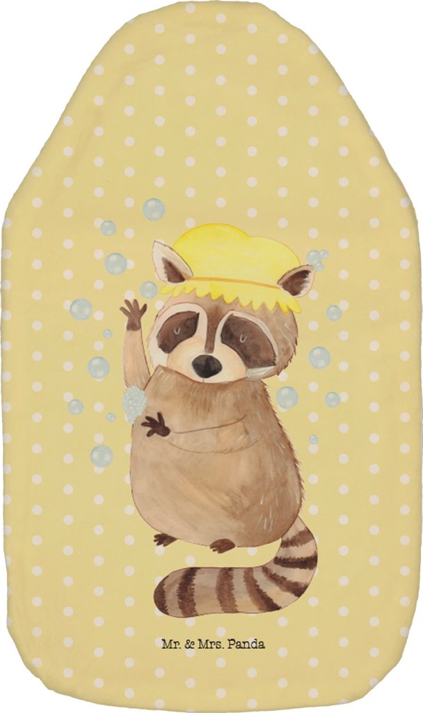 Mr. & Mrs. Panda Wärmflasche Waschbär - Gelb Pastell - Geschenk, Fröhlich, Waschen, Plan, Wärmekissen, Bettflasche, Lustige Sprüche, mit Bezug...