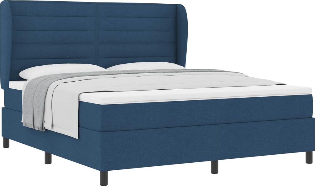 Boxspringbett mit Matratze mit Kopfteil Blau 180 x 200 cm Stoff