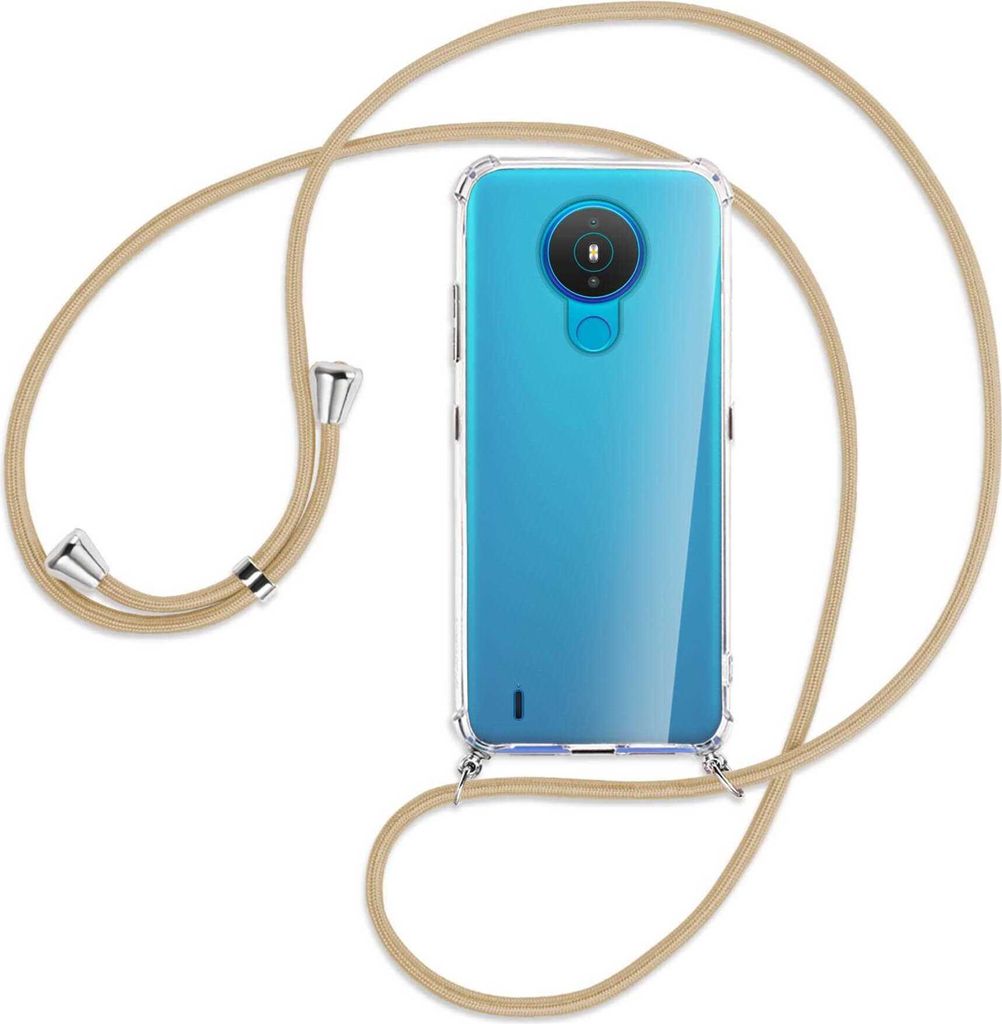Handykette Backcover-Schutzhülle mit Band (Metall silberfarben) für Nokia 1.4 - caramel