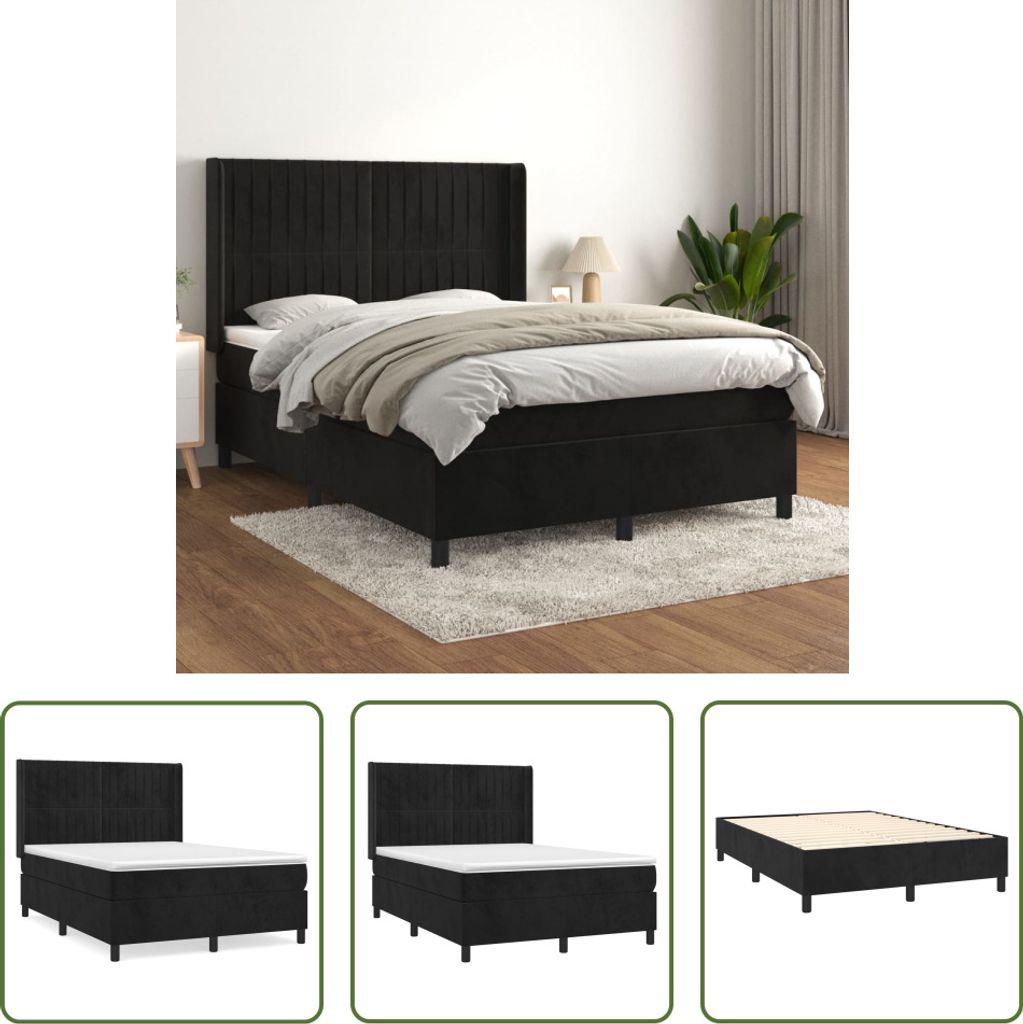 The Living Store Boxspringbett mit Matratze Schwarz 140x200 cm Samt