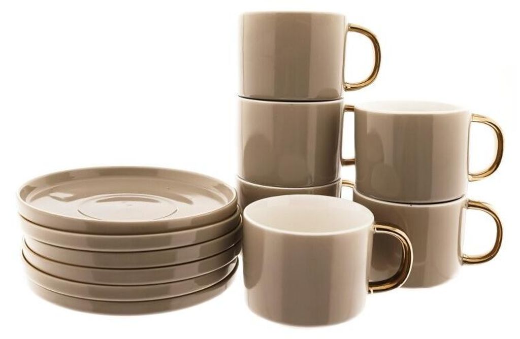 Elegante Porzellan-Kaffeetassen 200ml mit goldenem Henkel Produktbild 