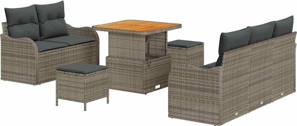 vidaXL Gartensofa-set mit Kissen 8 pcs Grau Poly-Rattan