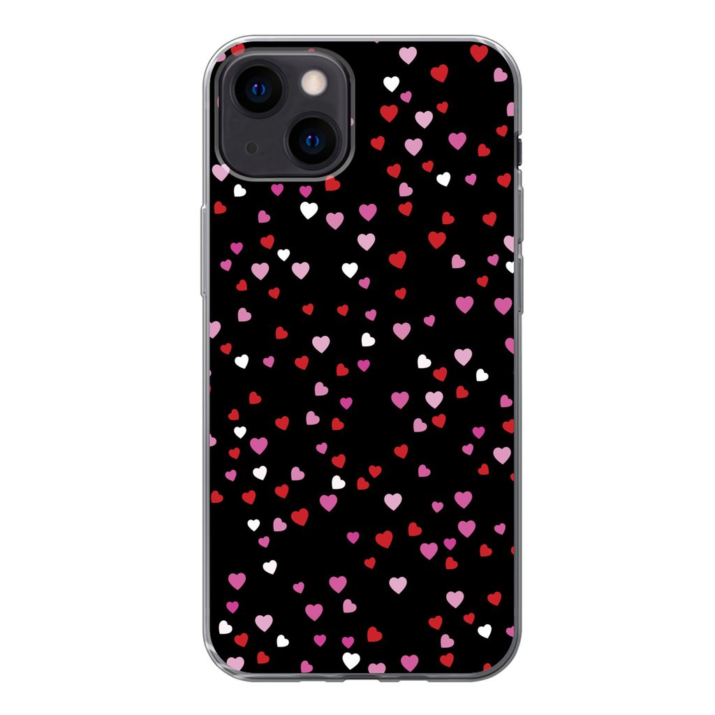 MuchoWow Handyhülle Schutzhülle Hülle für iPhone 13 Eine Illustration mit Herzen auf einem schwarzen Hintergrund Silikon Softcase Handy Hüll...