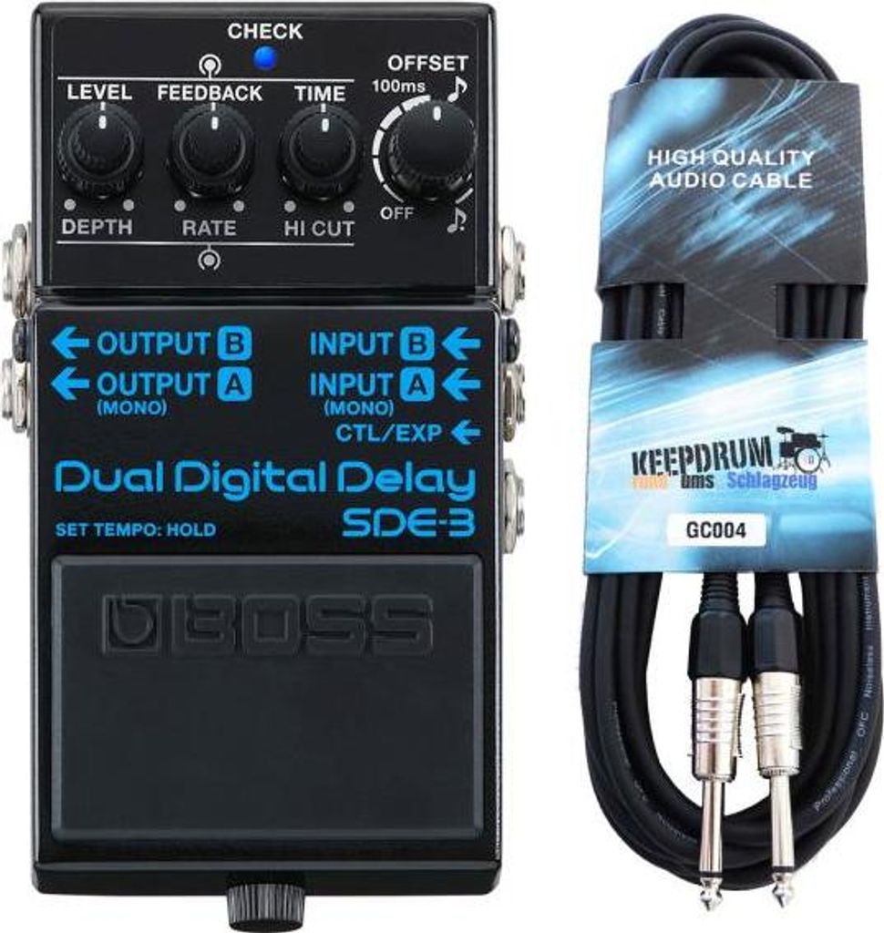 Boss Effektgerät SDE-3 Digital Dual Delay Pedal mit Kabel