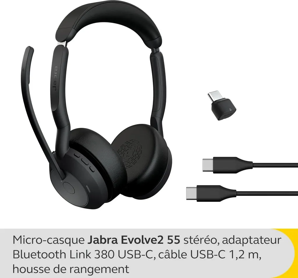 Jabra Evolve2 55 Wireless Cuffie Office Bluetooth con Base Ricarica Nero - 6