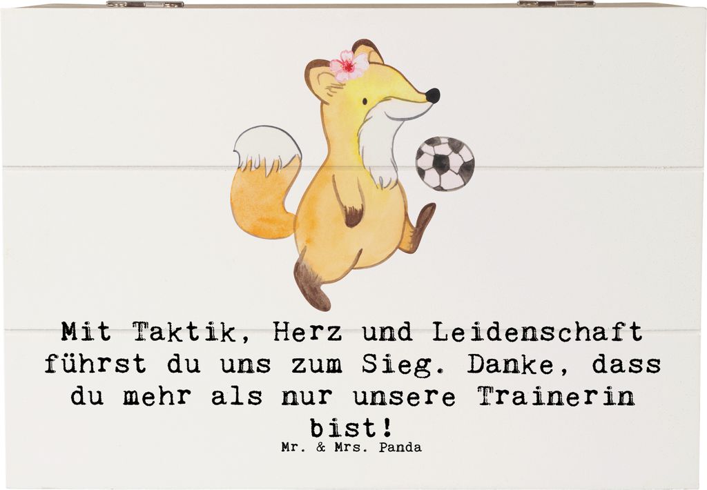 Mr. & Mrs. Panda Holzkiste Fussball Trainerin 22 x 15 cm - Weiß - Geschenk, Sport, schmuckbox, Sportart, Truhe, Motivatorin, Schatzkiste, Liebe, E...
