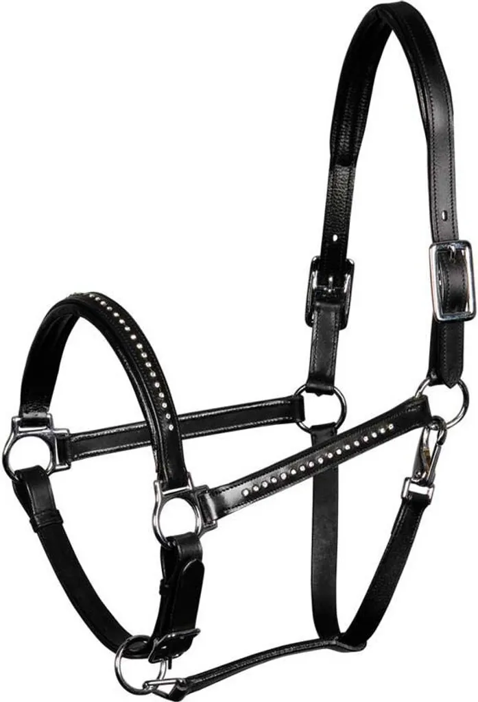 Licol de concours en cuir noir Cob Harry's Horse avec Cristaux Chic