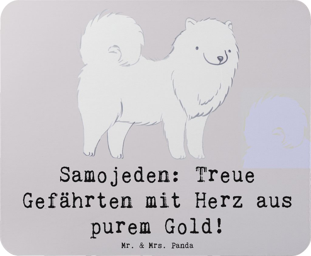 Mr. & Mrs. Panda Mouse Pad Samojede Herz - Grau Pastell - Geschenk, regelmäßiges Bürsten, verspielte Natur, weißes Fell, Mousepad, mauspad lapt...