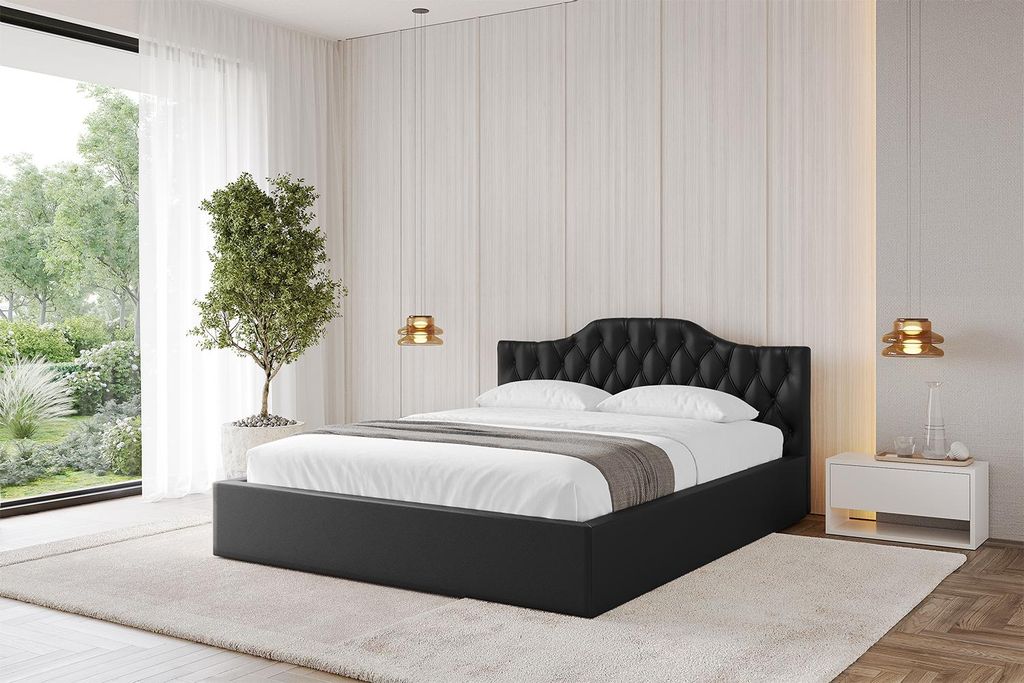 ALTDECOR Polsterbett mit Bettkasten - FALIO-v1 - 180x200 Schwarz Kunstleder - Bett ohne Matratze - Doppelbett mit Stauraum und Latternrost - Boxbe...