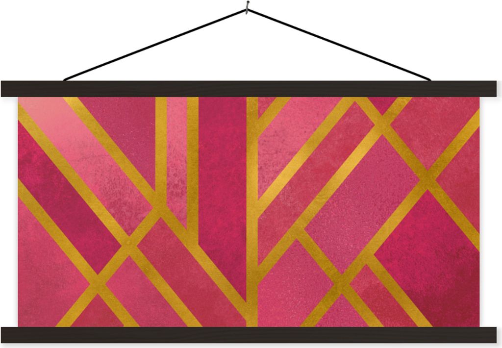 MuchoWow Textilposter Gold - Rosa - Luxus 60x30 cm mit schwarzem Rahmen - Textilien